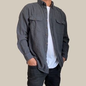Faded Glory Solid Grey Flannel Button Down Shirt